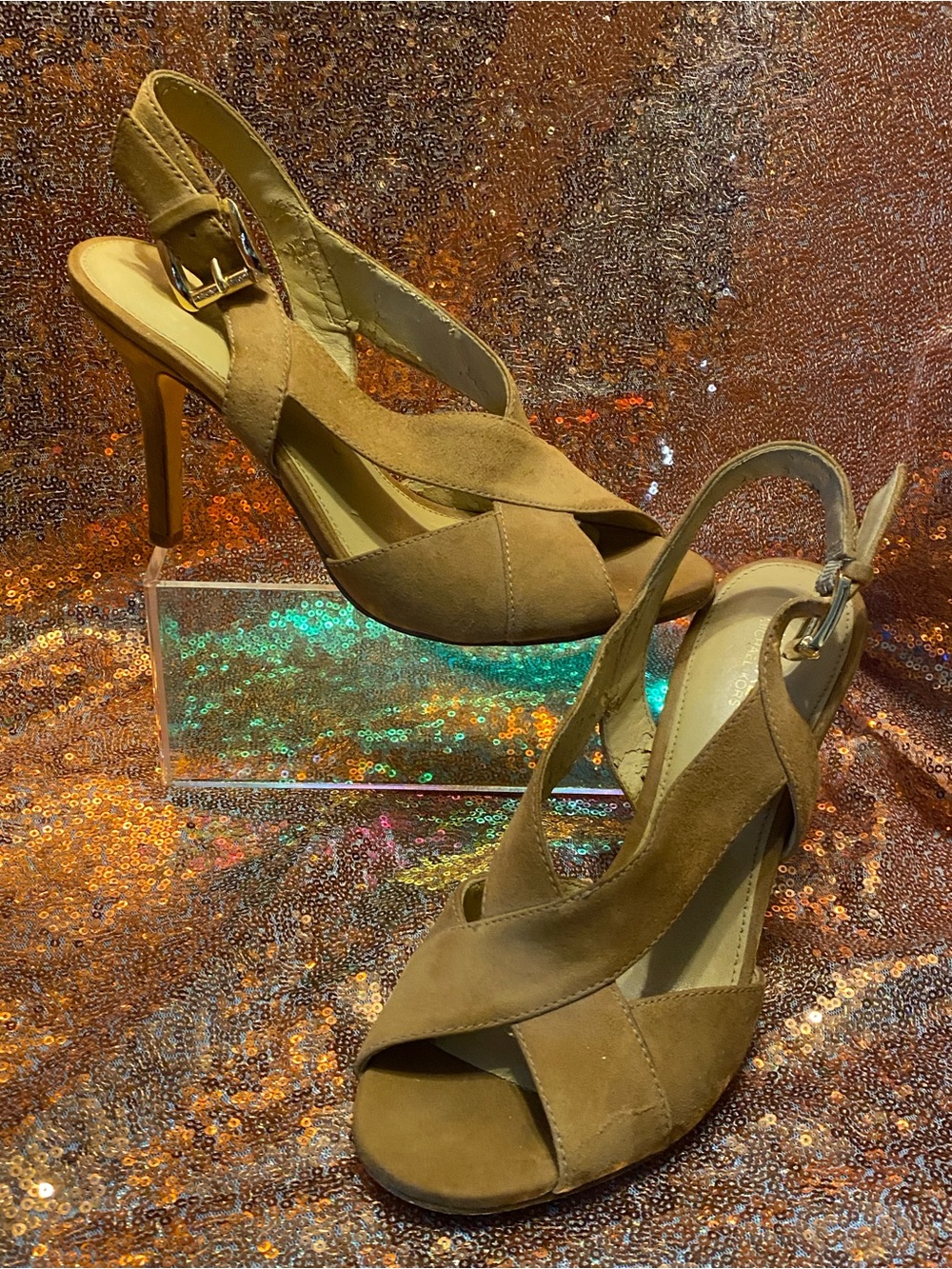 Michael Kors Camel Leather Peep Toe Slingback Heels | 4” Stiletto | 6.5M